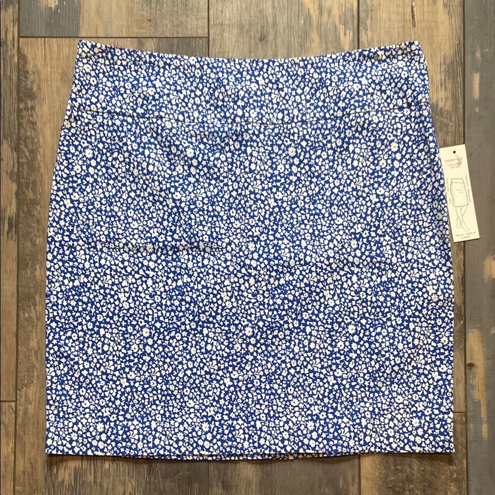 Margaret M Womens Knee Length Slimming Pencil Skirt Floral Blue White Size L/P